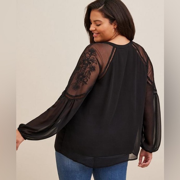 Torrid Crinkle Chiffon Embroidered Peasant Top - Picture 2 of 11